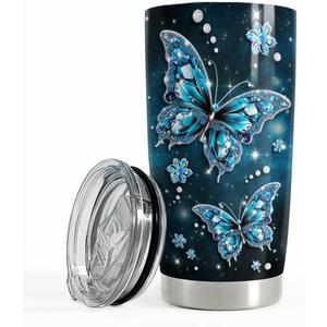 SANDJEST Butterfly Tumbler 20oz Stainless Steel Insulated Tumblers Coffee Travel Mug Cup Jewelry Drawings Style Butterfly Gifts for Women Girls Teen Gift for Birthday Christmas