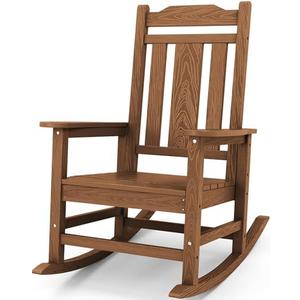 SERWALL Oversized Outdoor Rocking Chair, Patio HDPE Rocking Chair, Brown | Heavy Duty Front Porch Rocker, All Weather Rocking Chairs for Adults, Durable