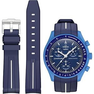 Bands for Moonswatch Watch,Curved No Gap Rubber Strap Compatible with Omega X Swatch Moonswatch Speedmaster/Rolex/SEIKO 20mm Watch,Swatch Omega Moonswatch Speedmaster Watch Replacement Band Men Women (Dark Blue white line)