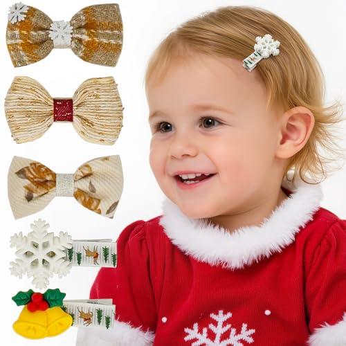 2 x 5-Pack Baby Hair Clips with Christmas Bows, Snowflake & Bell - Soft Duckbill Hair Clips for Infant Girl Holiday Party, Photoshoot Outfits (Assorted Colors)