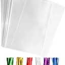 50 pcs Clear 7" x 12"(W:17.8*H30.4 cm) Flat Cello Cellophane Bags Poly Treat Bags 2.8 mils for Gift Wrapping, Bakery, Cookie, Candies, Toast, Dessert, Party Favors Packaging with Color Twist Ties