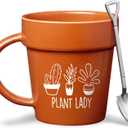 VELENTI Plant Pot Mug - Plant Lover Mug with Metallic Shovel Ornament - Fancy Gifts for Women, Men - Birthday Gift for Women - Cute Gifts for Mother's Day, Christmas