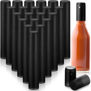 Zonon 200 Pieces PVC Heat Shrink Capsules Hot Sauce Bottles 28 x 50mm Wine Woozy Bottles Capsules Shrink Caps,5oz 10oz (Black)
