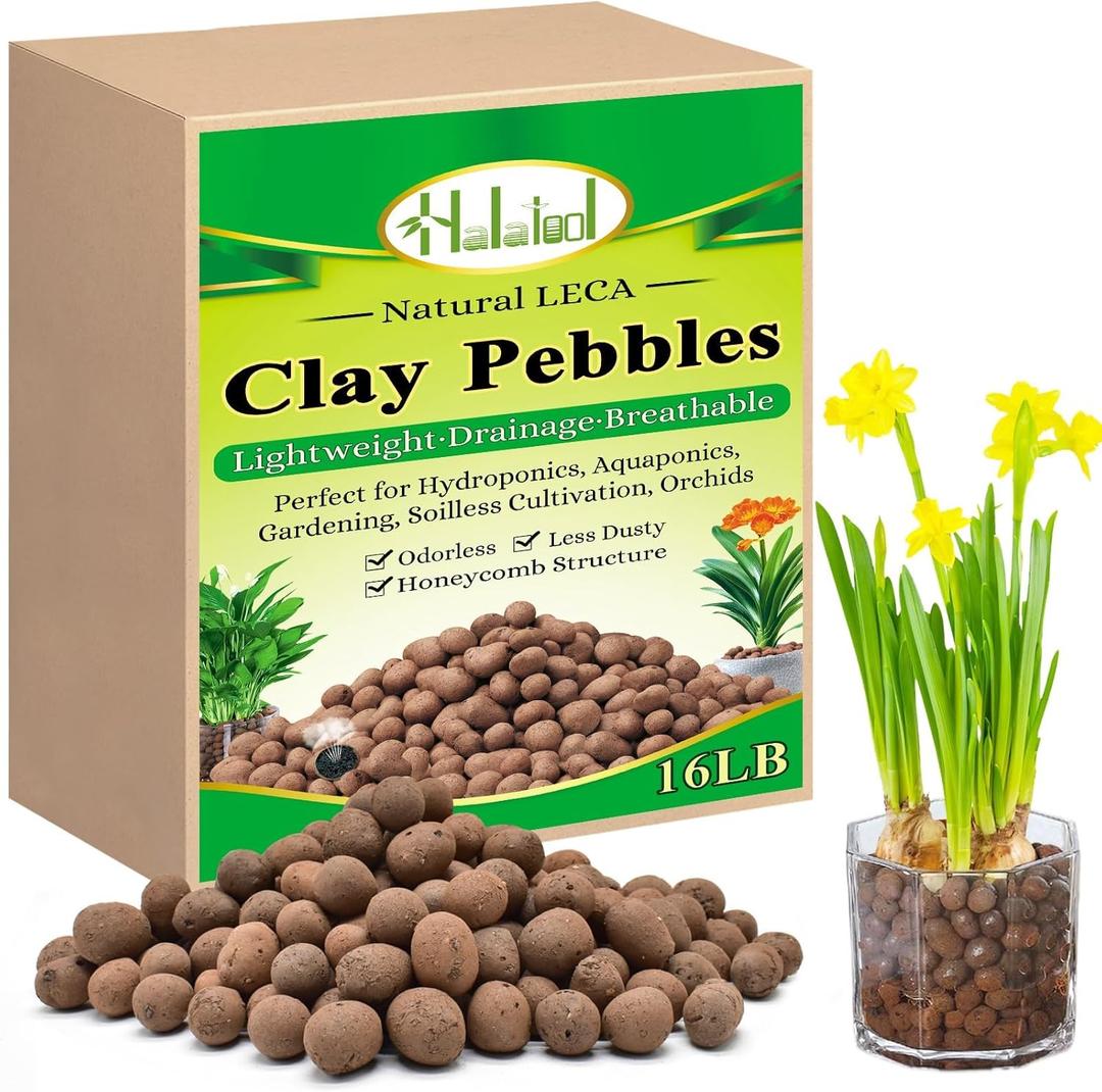 Halatool 16LB Organic Clay Pebbles 4mm-16mm Leca for Plants Lightweight Hydroton Clay Pebbles for Hydroponics Gardening Orchids Drainage Decoration Aquaponics