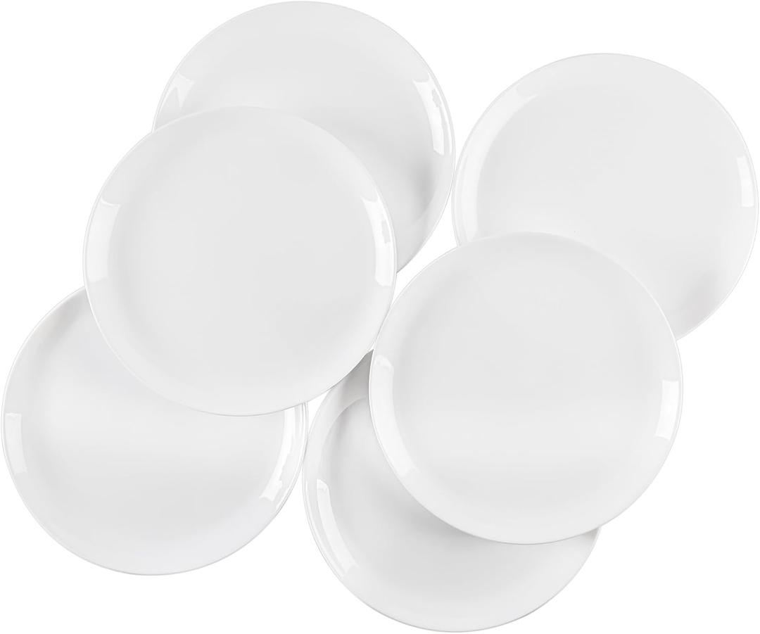Dinner Plates Set of 6, 10 inch Tempered Glass Salad Plates Set Scratch Resistant, Kitchen White Plates for Serving Dishes, Microwave & Dishwasher Safe