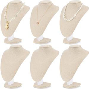 6 Pcs Necklace Display Stand Necklace Holder Jewelry Bust Display Stands for Selling Home Store Trade Shows Photography Props Retail(Flaxen,Linen)