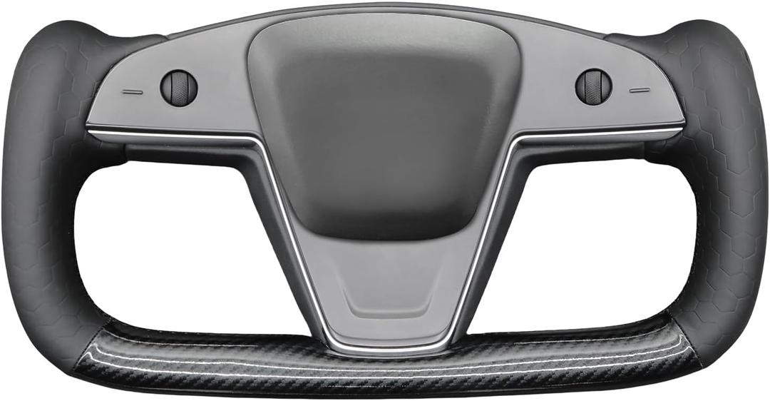 MEWANT Steering Wheel Cover for Yoke Style Steering Wheel for Tesla Model S 2021-2023 / Model X 2021-2023 Made of Black Microfiber Leather