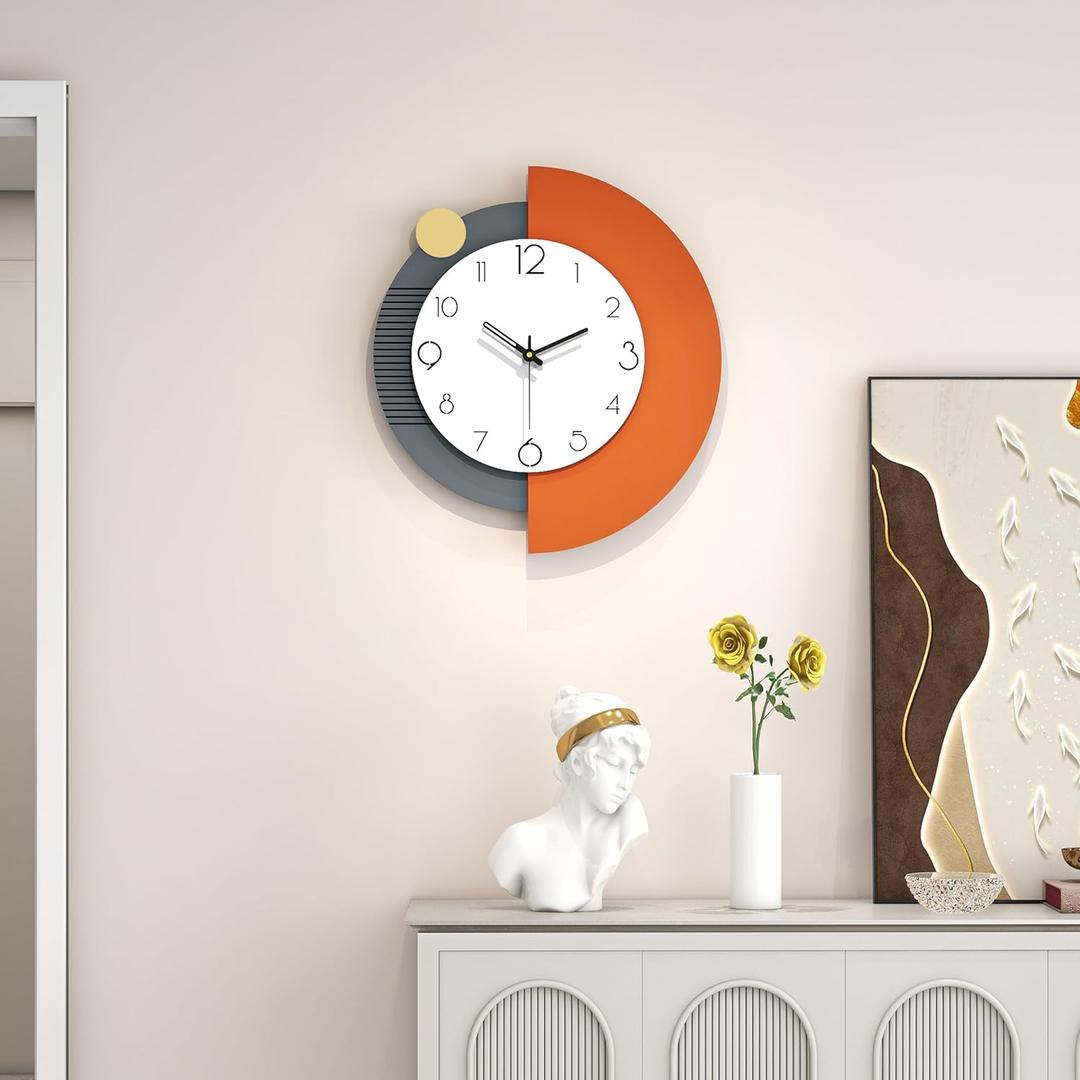 FLEBLE Modern Wall Clocks for Living Room Decor Large Decorative Wall Clock Battery Operated for Bedroom Office Kitchen Home Black Wood Silent Wall Clock Non Ticking 14x16 inches