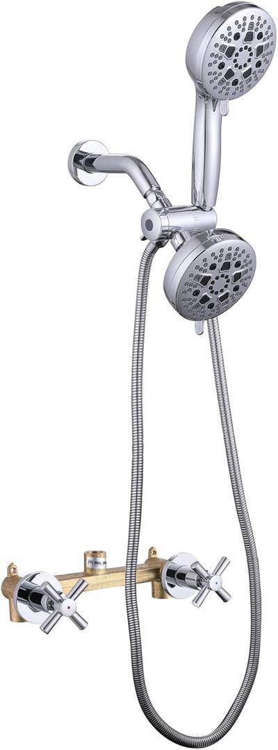 2 Handle Shower Faucet Chrome with 9 Modes Handheld Shower and 7 Modes Shower Head, Shower Trim Kit with Rough-in Valve Wall Mounted