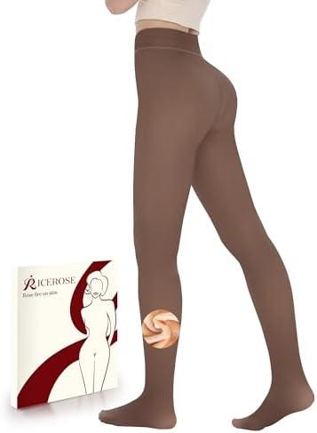 iceROSE Fleece Lined Tights Women - Sheer Black Thermal Leggings Thick Warm Pantyhose Fake Translucent Dress for Cold Winter 2XL