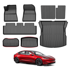 Powerty Floor Mats for 2024 2025 2026 Tesla Model 3 Highland 8 PCS Floor Cargo Liners Full Set All Weather TPE 3D 2 Row Liner Front Rear Storage Mat and Rear Seat Back Mats