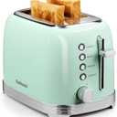 Toaster 2 Slice Retro Stainless Steel with 1.5 Extra Wide Slots Bagel, Defrost, Reheat, Cancel Functions, 6 Bread Shade Settings, Removable Crumb Tray, Aqua Green
