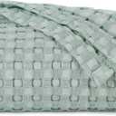 Bedsure Cooling Cotton Waffle Twin XL Blanket - Lightweight Breathable Blanket of Rayon Derived from Bamboo for Hot Sleepers, Luxury Throws for Bed, Couch and Sofa, Mint Green, 66x90 Inches