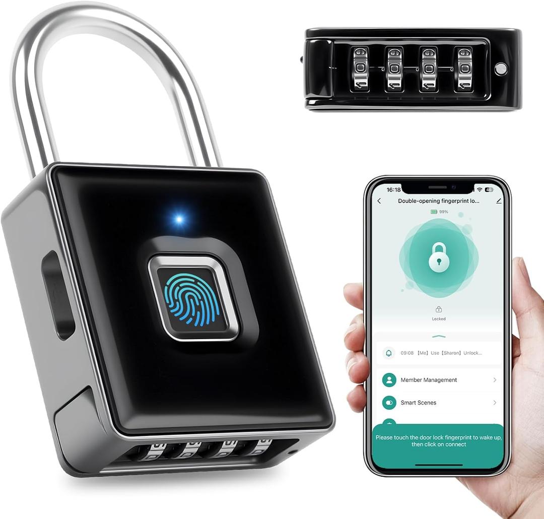Fingerprint Padlock - Biometric Gym Lock with APP Unlock, Smart Locks for Lockers with Code, Waterproof Keyless Fingerprint Lock for Gym, School