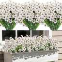 24 Bundles Artificial Flowers for Outdoors, Fake Silk Flowers UV Resistant Faux Plastic Plants for Outside Garden Patio Window Box Farmhouse Home Decoration, White