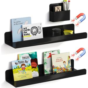 Magnetic Book Shelf, Magnetic Shelf for White Board, Magnetic Shelves for Classroom with Pen Holder (2, Black)
