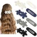 Lay Down Flat Hair Clips for Women - 2 Style Big Matte Flower Alligator Claw Clamps for Thin, Fine & Thick Hair (Dark Color)