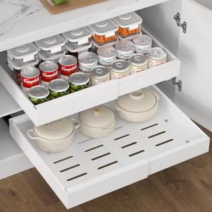 Expandable Pull Out Cabinet Organizer,No Drill Pull Out Drawers for Cabinets,Slide Out Drawers for Kitchen Cabinets with Adhesive Nano Film,Cabinet Roll Out Shelves for Kitchen Pantry 13.5"×11"