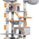 Heybly Cat Tree, 71-Inch-Tall Tower for Indoor Cats with 2 Perches, 2 Big Condos, 2 Hammocks, Basket, Scratching Pad, Large Cat Furniture and Condo, Light Gray HCT034W