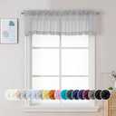 Chyhomenyc Sheer Light Grey Valances for Windows 2 Pack, Small Window Curtains for Living Room Bathroom Cafe Laundry Basement, Modern Top Dual Rod Pocket Voile Curtain, 42W x 14L inches