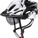 Bike Helmet with USB Rechargeable LED Light Detachable Goggles and Sun Visor, Mountain & Road Bicycle Helmets for Men Women Adult Cycling Helmets (Black+White)