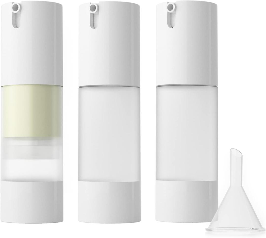 longway 3pcs Empty Refillable Airless Pump Bottle,Travel Foundation Containers,Airless Cosmetic Pump Bottle for Hand Sanitizer, Toner,Gel,Hair Oil, Lotion and Face Cream (1oz/30ml, frosted)