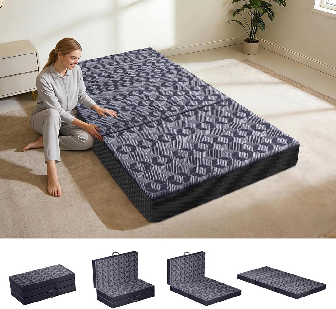 Ciremiv Tri-Folding Mattress Twin Size,6 Inch Guest Bed with Washable Cover | Foldable Memory Foam Mattress with Handles and Non-Slip Bottom- Portable for Camping,Travel and Floor Sleeper,Dark Grey