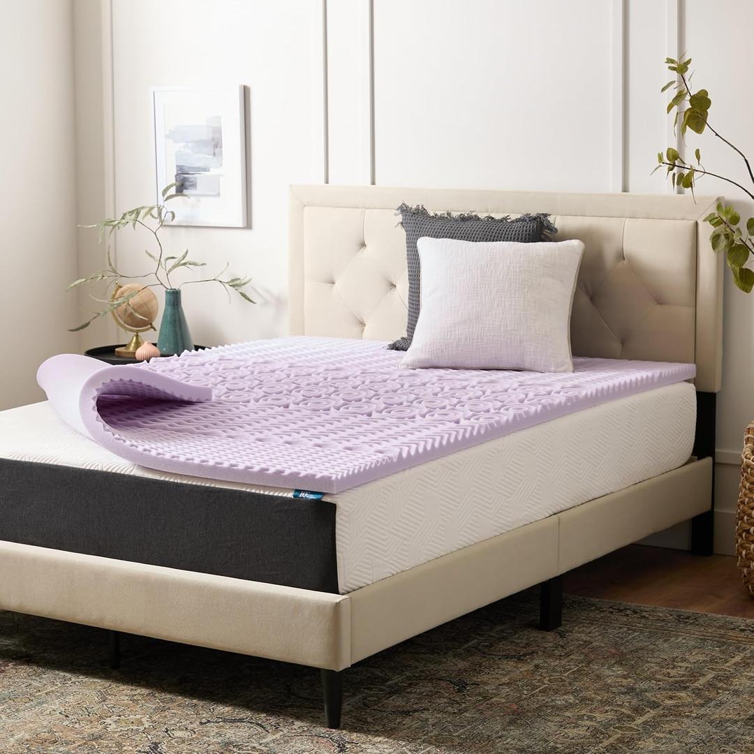 LUCID Lavender Infused 2 Inch Memory Foam Mattress Topper with 5 Zones Twin XL Size Plush Feel CertiPUR Certified Dorm Room Essentials