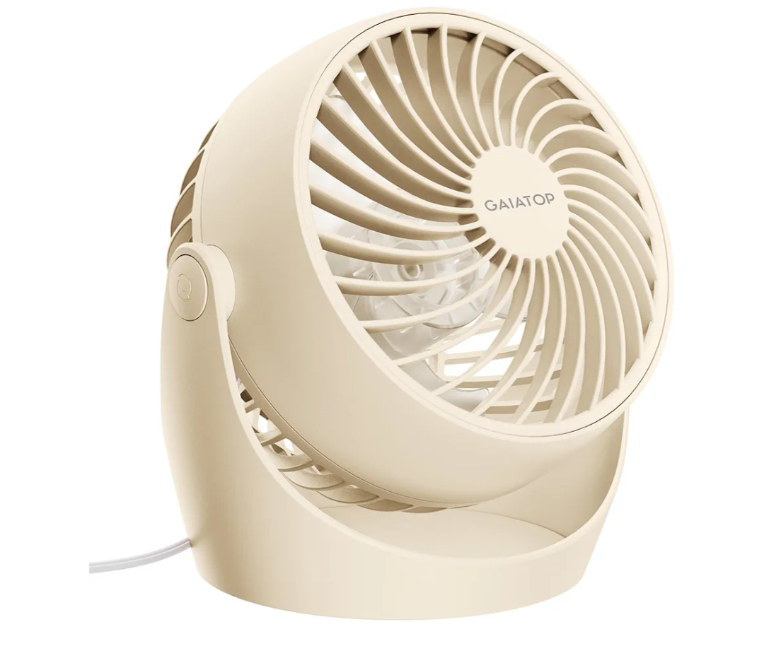 Gaiatop Desk Fan, 5-Inch Portable Electric Table Desktop Air Circulator Fans, Small but Powerful with 3 Speed 360° Adjustable Tilt for Cooling Home Dorm Office Bedroom Bathroom Kitchen, Beige