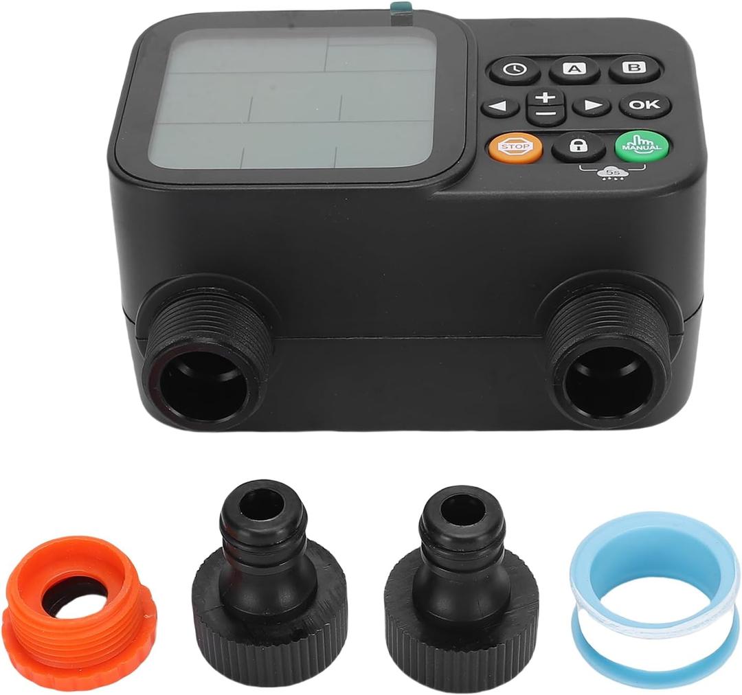 Sprinkler Timer 2 Outlet Programmable Water Timer Automatic Irrigation Controller System with Rain Delay LCD Display for Lawn Yard Patios
