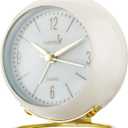Silent Table Analog Alarm Clock No Ticking, Lighted on Demand and Battery Operated, Beep Sounds, Small Desk Clock(White)
