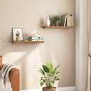 HOOBRO Floating Shelves for Wall, Wall Mounted Shelf Set of 2, 31.5" Hanging Shelf with Invisible Brackets, for Wall Storage in Bathroom Bedroom Kitchen Living Room Office, Rustic Brown BF80BJP201