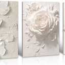 JiazuGo White Butterfly Wall Decor - Modren Butterfly Flower Nursery Canvas Wall Art Contemporary Abstract Art Oil Painting Prints Bathroom Bedroom Home Decorations 2"W x 16"H (3 Pieces), Butterfly Flower