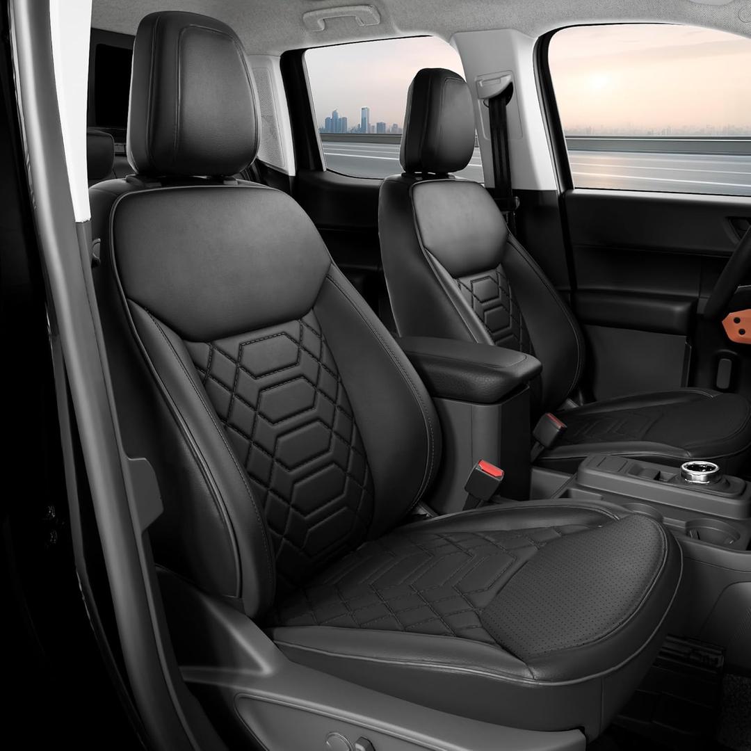 FREESOO for Ford Maverick Seat Covers XL XLT Lariat 2022 2023 2024 2025, Faux Leather Seat Covers Full Set Waterproof - Black