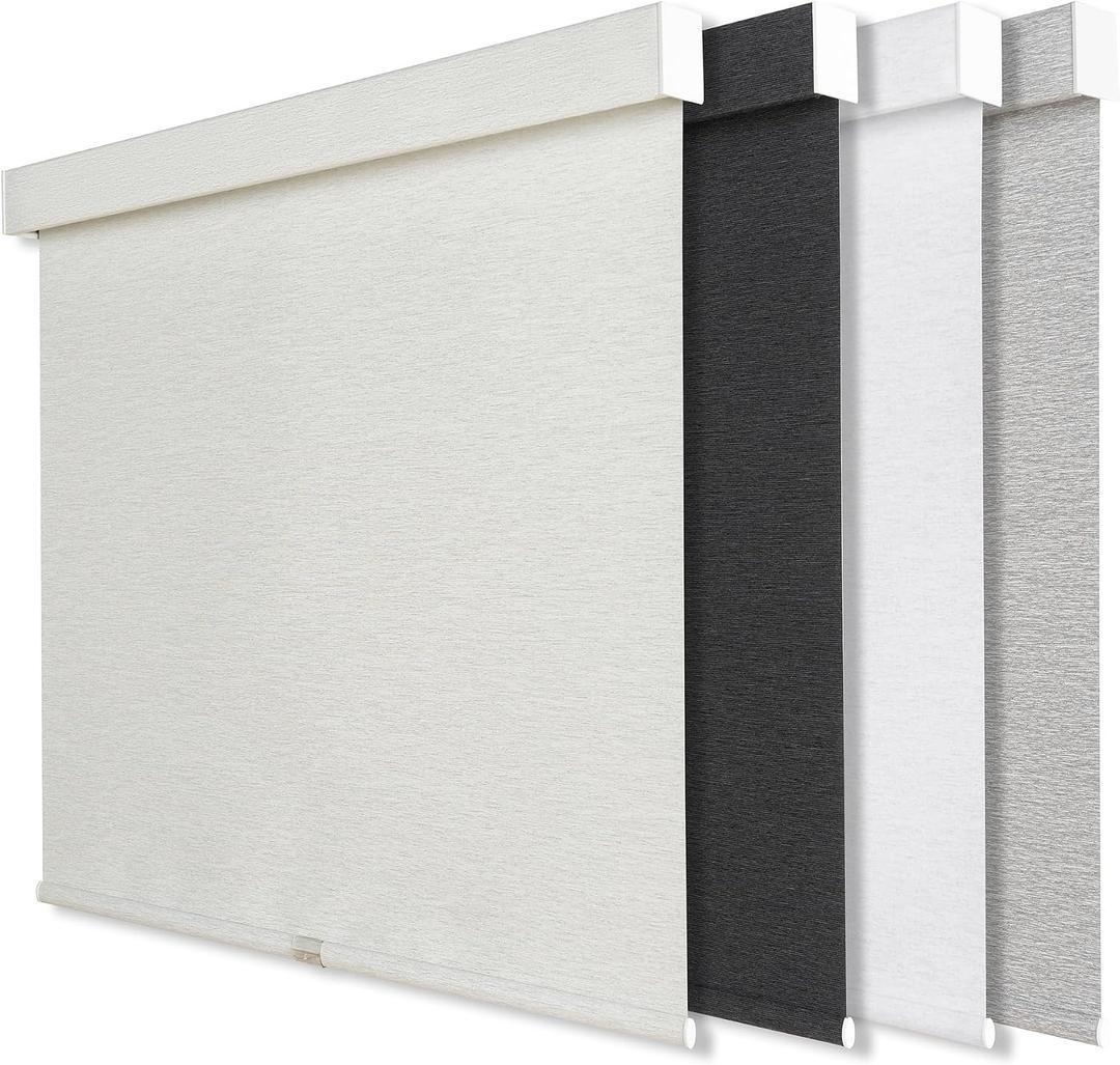 Cordless Blackout Roller Shades for Windows, Linen Texture Blinds with Valance, Pull Down Room Darkening Thermal Insulated UV Protection Shades for Home and Office (Beige, Custom Size)