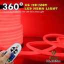 [Upgrade] 360° LED NEON Light, AC 110-120V Flexible 360 Degree LED Neon Strip Lights, Dimmable & Waterproof NEON LED Rope Light + Remote Controller for Decoration (16.4ft/5m, Red)