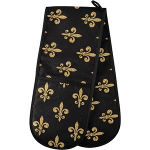 susiyo Double Oven Mitts Gold Glitter Fleur-de-lis Heat Resistant Oven Glove Extra Long Potholder for Kitchen Cooking Baking BBQ Microwave Handling Hots and Pans, 35x7 Inch