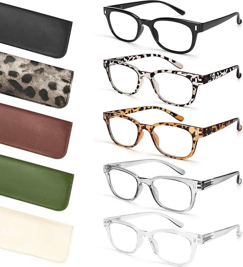 BLS BLUES Reading Glasses for Women, Blue Light Blocking, Vintage Computer Eyewear (*Leopard/Tortoise/Black/Grey/Clear With Cases)