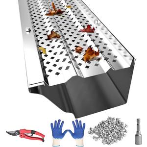 PPOLB Gutter Guards 5 Inch, Aluminum Leaf Filter Rain Gutter Covers with Screws Included, 32 PCS 108FT DIY Gutter Protection System, Heavy Duty, Fits Any Roof or Gutter Type (Mill Finish)