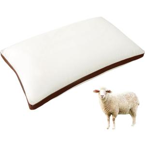 YOUR MOON Organic Wool Pillow Standard Size, Luxury Australian Wool & Microfiber Fill, Medium Soft Support Breathable Bed Pillow for Sleeping, 100% Cotton Cover, Natural Wool Pillows (Off White)