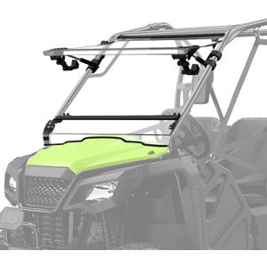 3-IN-1 Flip Up Windshield for Honda Pioneer 520 2021-2025 / Pioneer 500 2015-2023, Clear 1/5" Hard Coated Poly Adjustable Front Windscreen Accessories, Can be Closed, Vented, or Fully Open