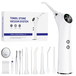 Upgraded Electric Tonsil Stone Remover  High-Precision & Painless Cleaning, Food-Grade Material, 6 Suction Levels | Tonsil Stone Removal Kit with LED Light, Oral Protection & 11 Attachments (Silver)