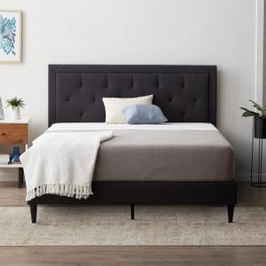 LUCID Twin  Upholstered Platform Bed Frame with Headboard  No Box Spring Needed  Twin Size Charcoal