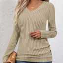 Bliwov Womens Tunic Tops Long Sleeve V Neck Casual Fall Outfits Ruched Button Pullover Sweater Loose Blouse Fashion Clothes (XL)