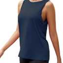 Mippo Workout Tops for Women Mesh Athletic Shirts Sleeveless Yoga Tank | Long Tank Tops, Lightweight, Loose Fit, Soft and Breathable, Running Tank, Gym and Casual, Easy to Care (Blue, M)