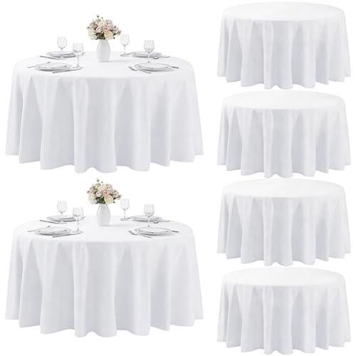 MRJ 6 Pack White Table Cloth 70 Inch Round Polyester Tablecloth Fabric Washable Table Cover for Wedding Dining Outdoor