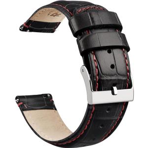 Ritche Christmas Gift Quick Release Leather Watch Bands Genuine Leather Watch Strap for Samsung Galaxy Watch 6 Band Classic 43mm 47mm 40mm 44mm 18mm, 20mm or 22mm for Men and Women, White Elephant Gifts, Stocking Stuffers for Men (Black/ Red Stiching/ Silver)