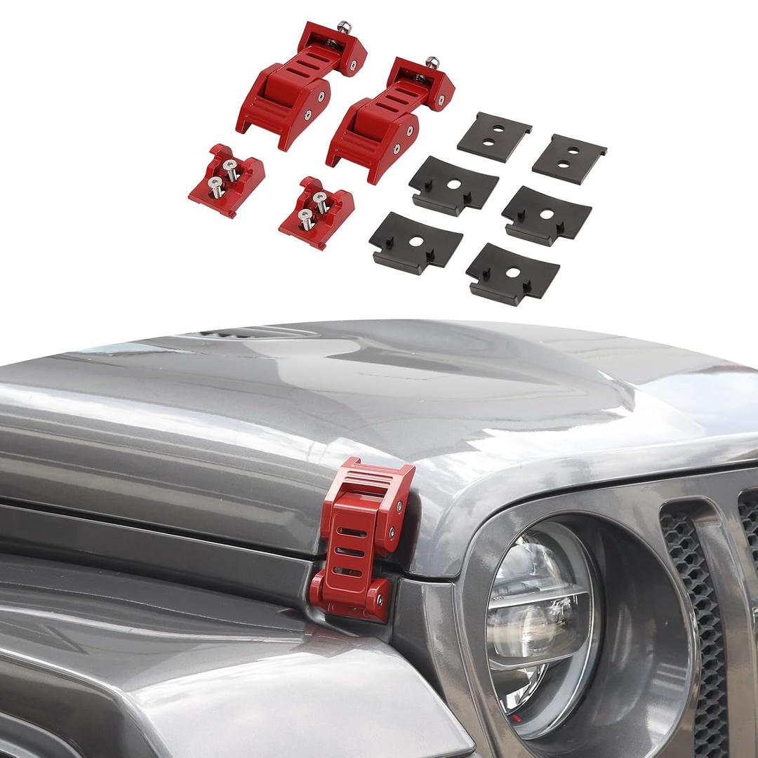 RT-TCZ for Wrangler Hood Latches Catch Kit Compatible with Jeep Wrangler JK JL Gladiator JT Red Exterior Accessories 2pcs (3-Stripes)