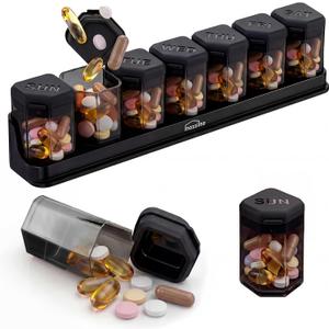 Mossime Large Weekly Pill Organizer 1 Time a Day, BPA-Free Pill Dispenser, 7 Day Removable Pill Box with Silicone Lids, Spill Proof Travel Case for Vitamins, Supplements & Medication (Black)