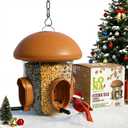 LONA Bird Feeders for Outdoors Hanging  3 Separate Compartments, 3 Feeding Ports, Weatherproof Dome & 3 Ways to Hang, Large Capacity for Cardinals/Finches (Brown (Normal)